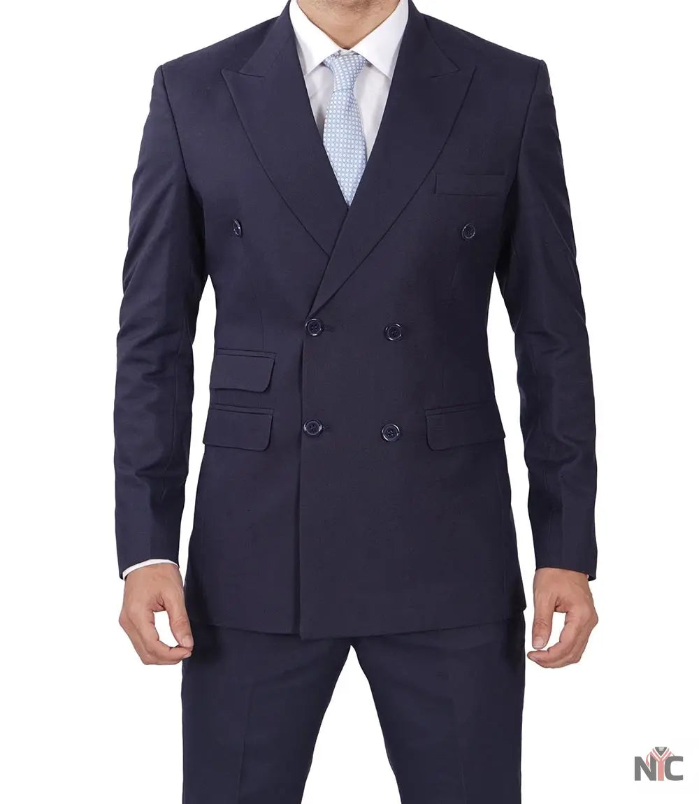 Men's Dark Blue Double Breasted Two-Piece Suit