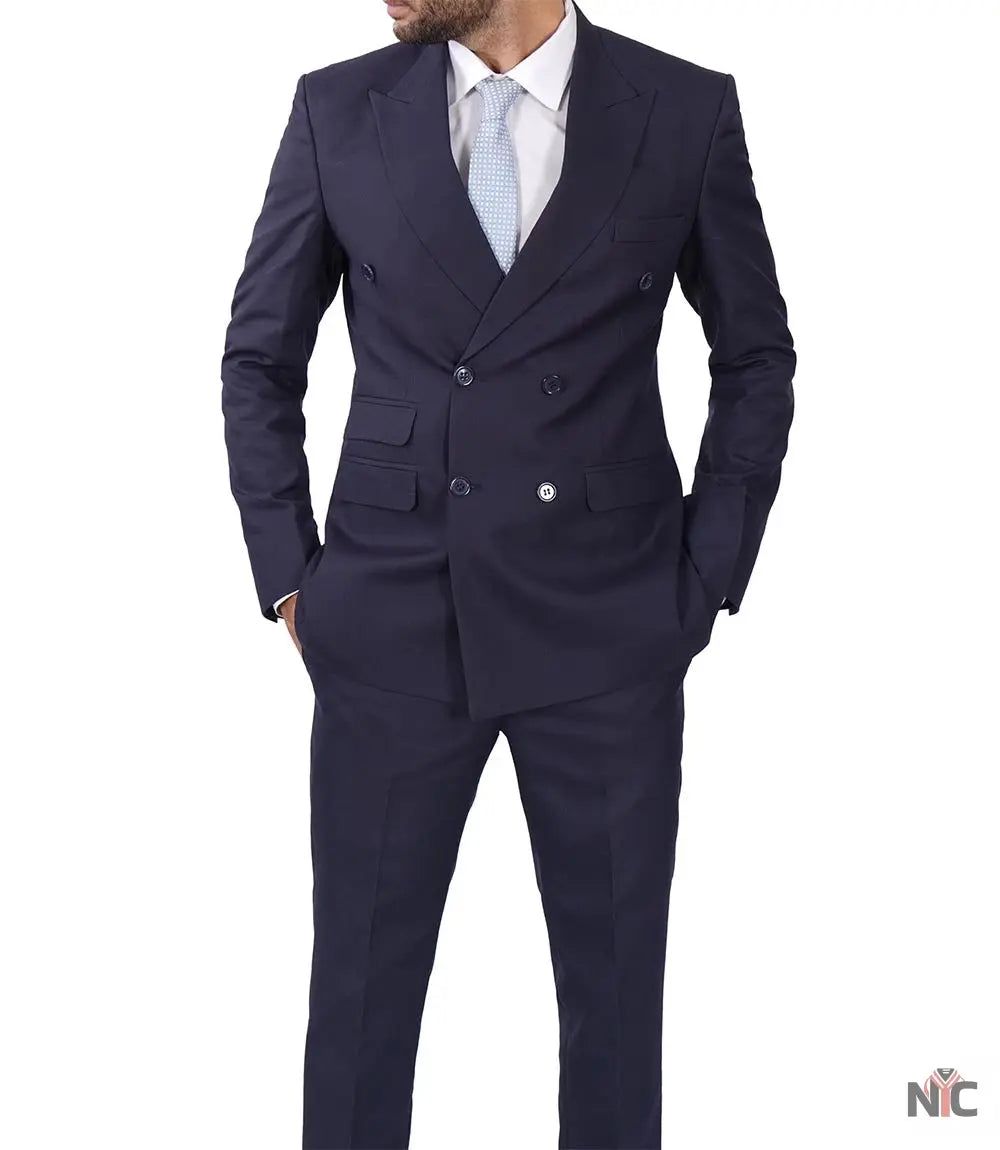 Men's Dark Blue Double Breasted Two-Piece Suit