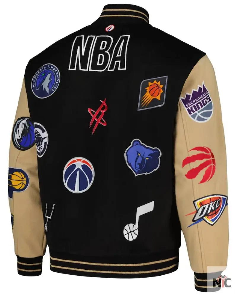 Men’s NBA FISLL Black/Khaki All Logo Aviator Wool Varsity Jacket