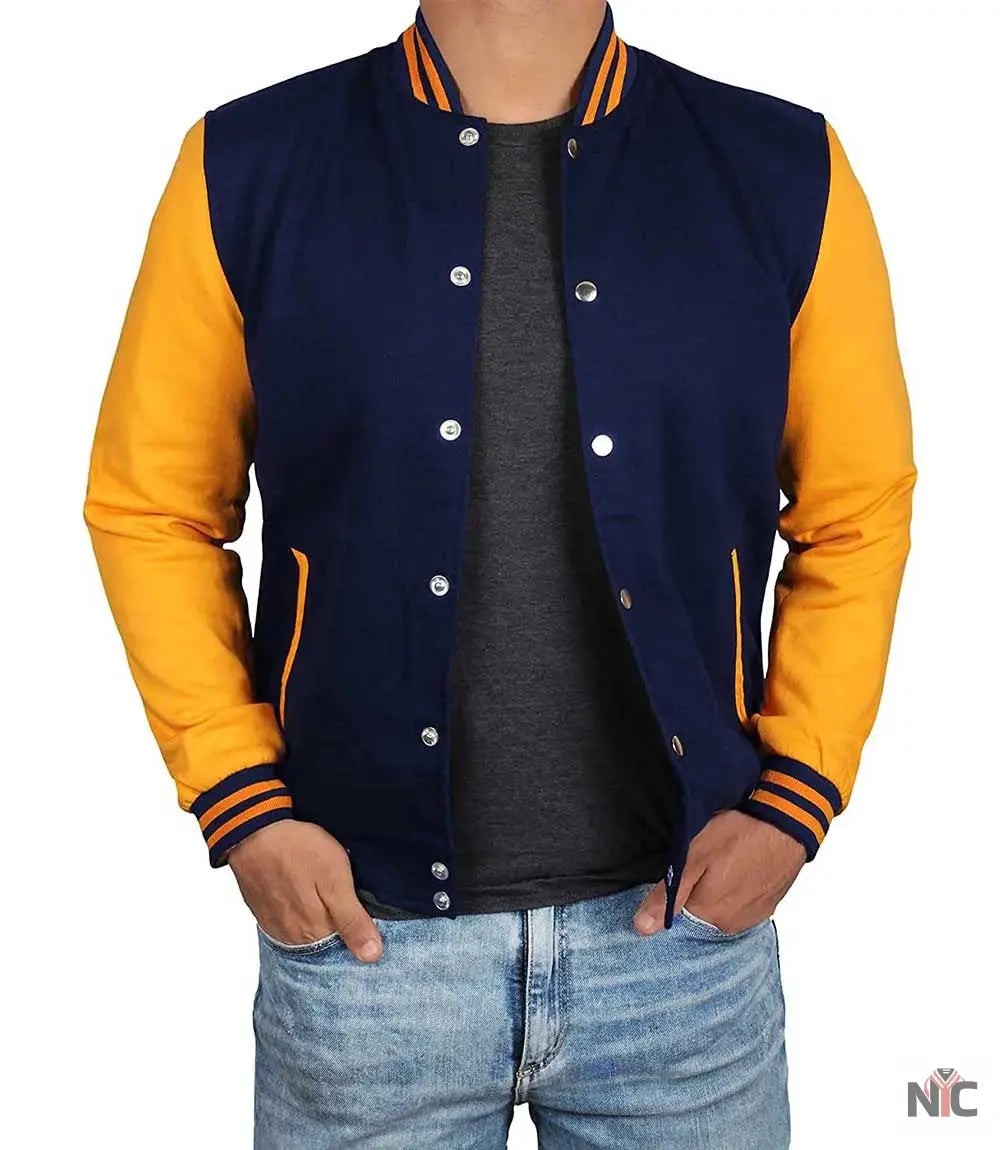 Men's Navy Blue and Yellow Varsity Jacket | Baseball Letterman