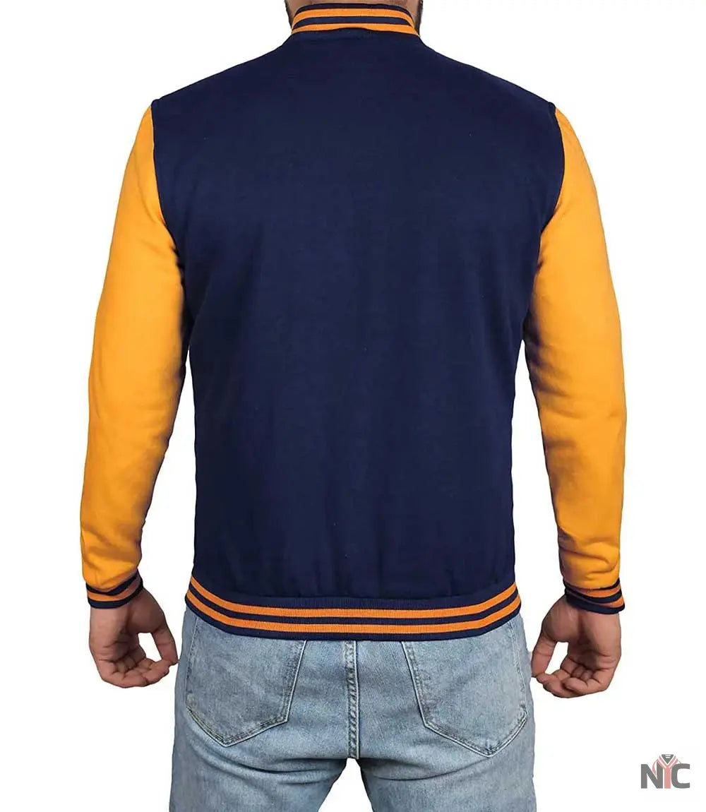 Men's Navy Blue and Yellow Varsity Jacket | Baseball Letterman