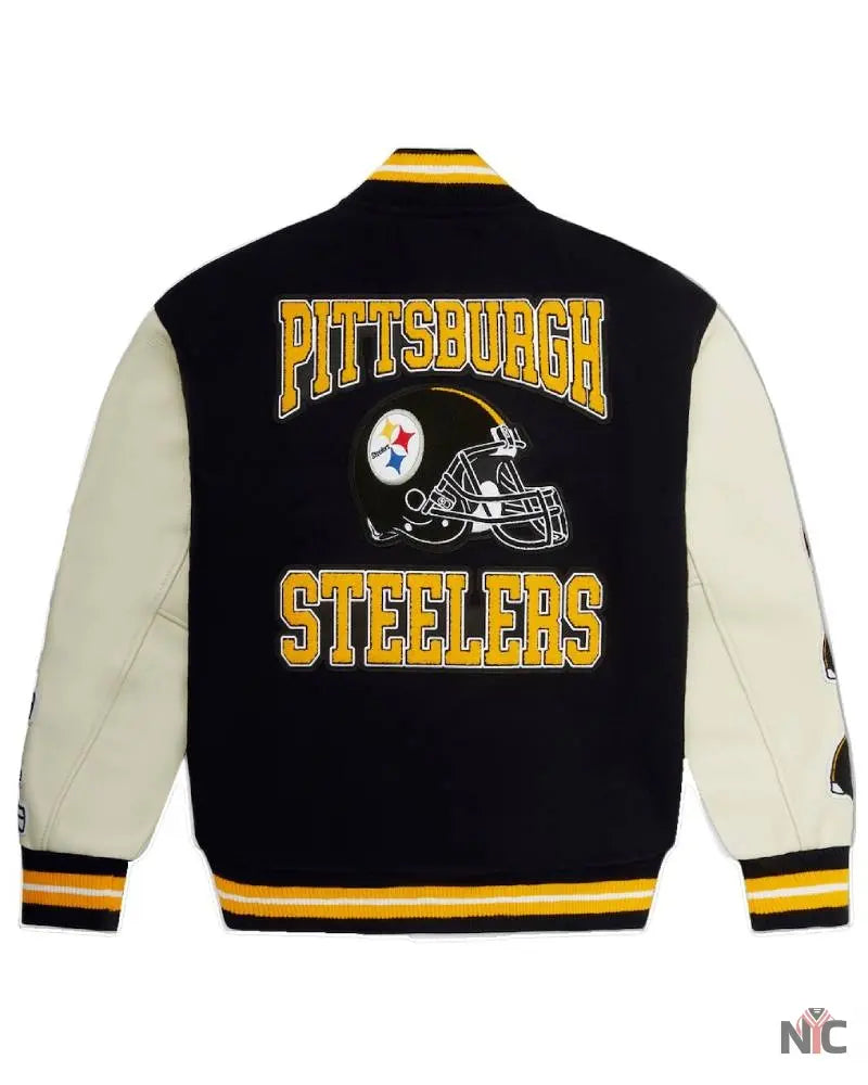 Men’s Pittsburgh Steelers OVO x NFL Black Full-Snap Varsity Jacket