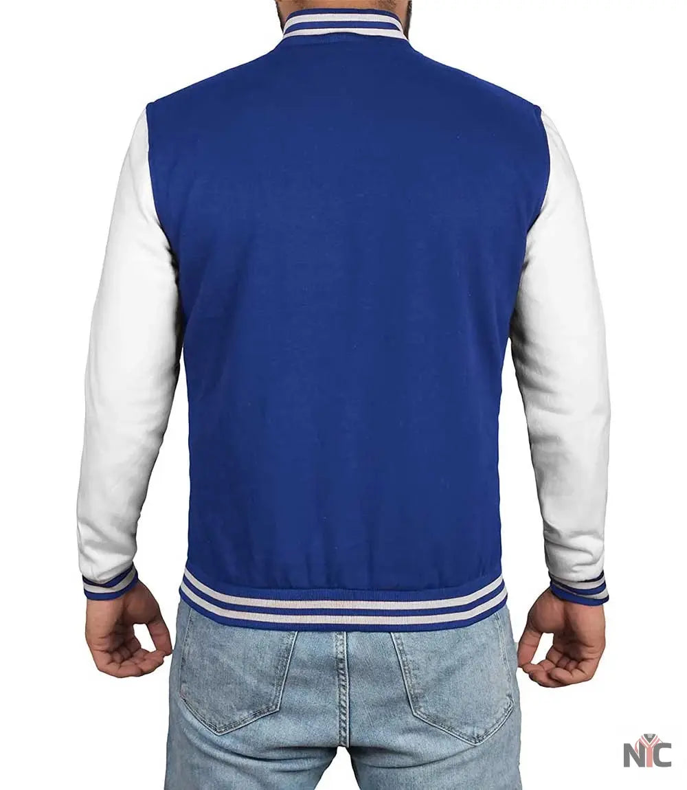 Men's Royal Blue & White Varsity Jacket - Classic Baseball Bomber Style