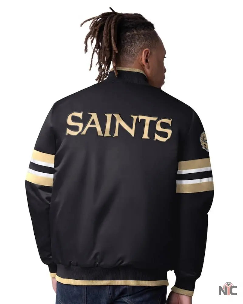 Men’s Starter Black New Orleans Saints Scout Full-Snap Varsity Jacket