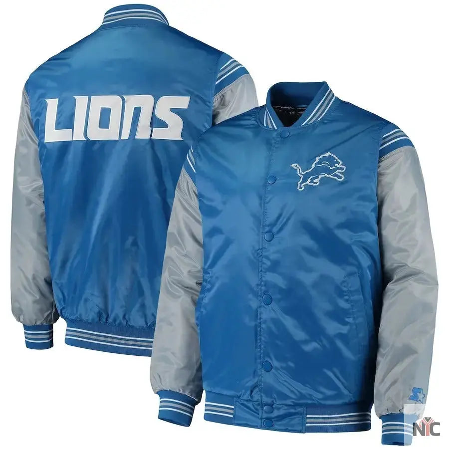 Men’s Starter Detroit Lions Enforcer Satin Varsity Full-snap Jacket