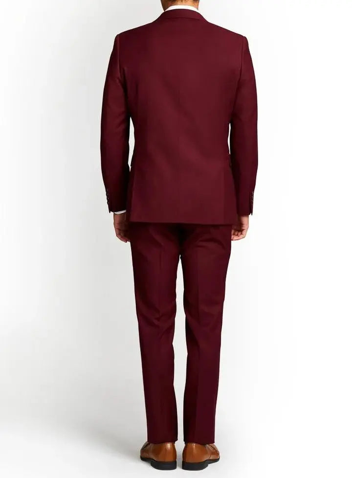 Men's Three-Piece Slim Fit Maroon Suit - Wedding Suit for Men