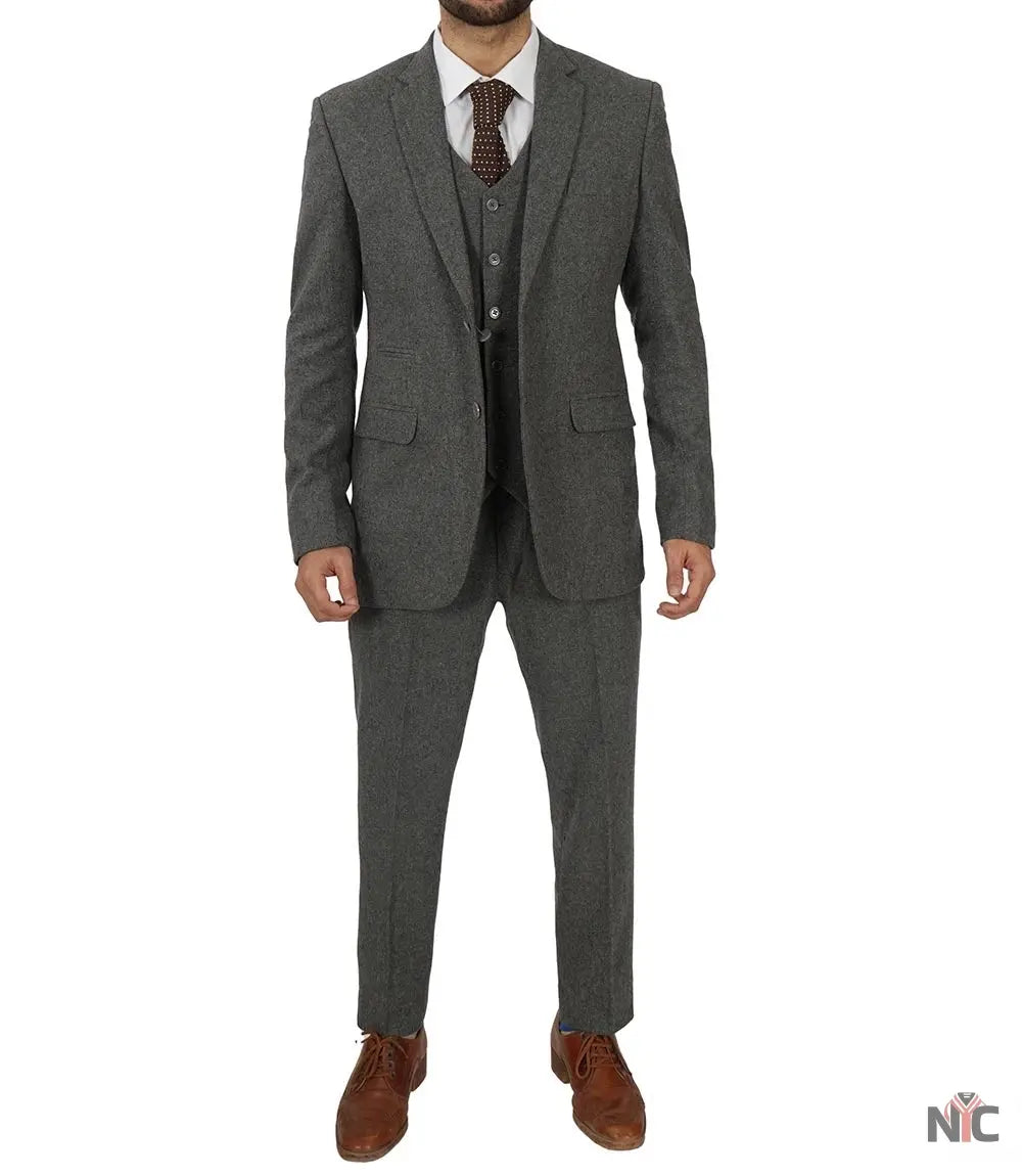 Men's Vintage 3-Piece Grey Tweed Suit for Prom