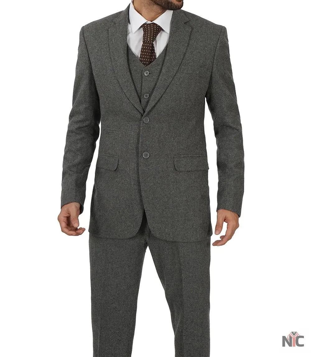 Men's Vintage 3-Piece Grey Tweed Suit for Prom
