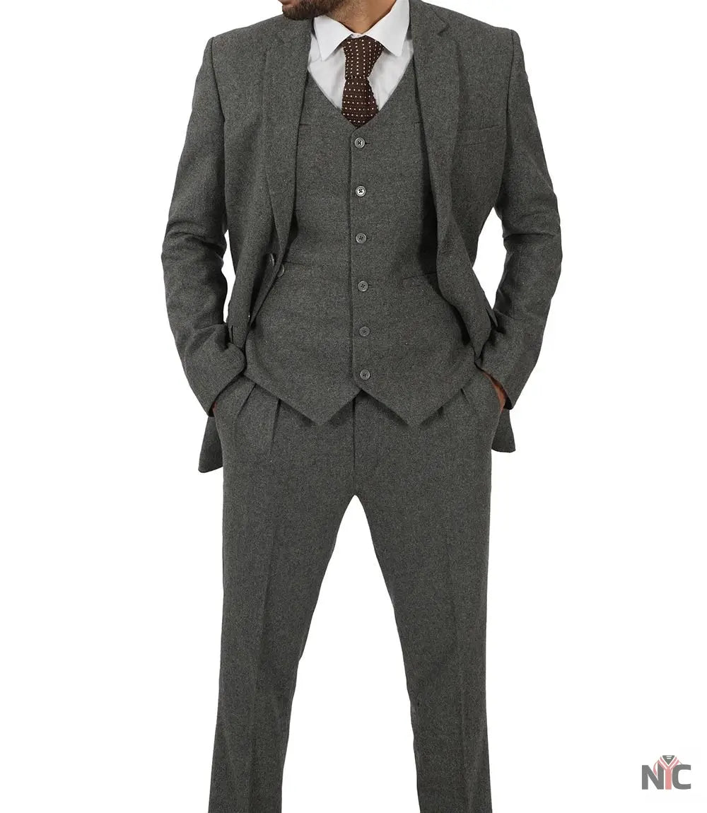 Men's Vintage 3-Piece Grey Tweed Suit for Prom