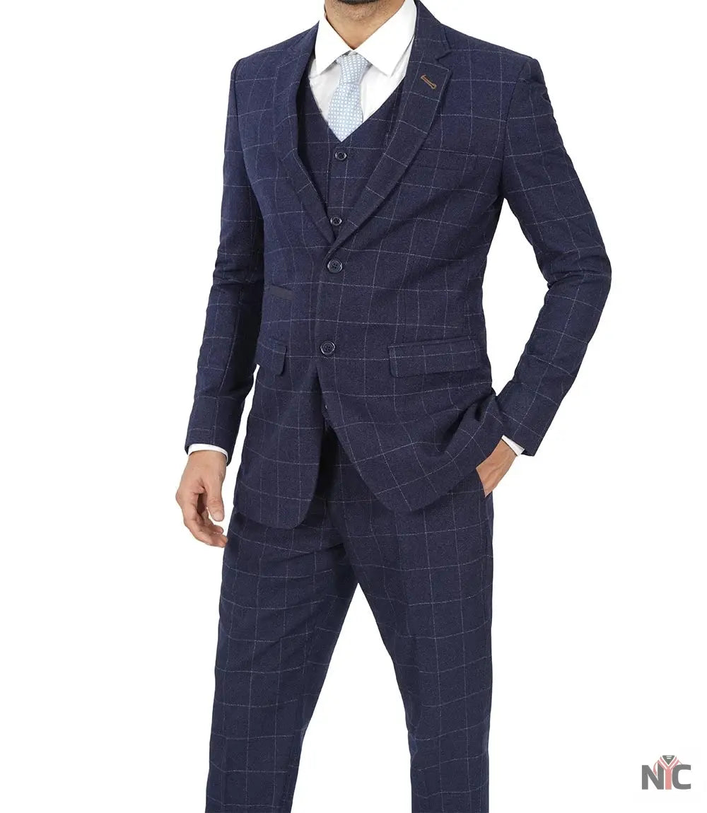Men's Vintage 3-Piece Navy Blue Prom Suit - Wedding Suit