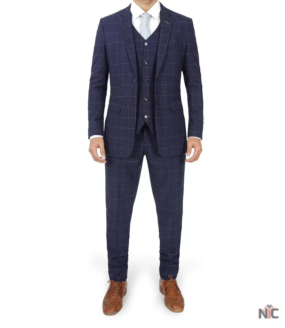 Men's Vintage 3-Piece Navy Blue Prom Suit - Wedding Suit
