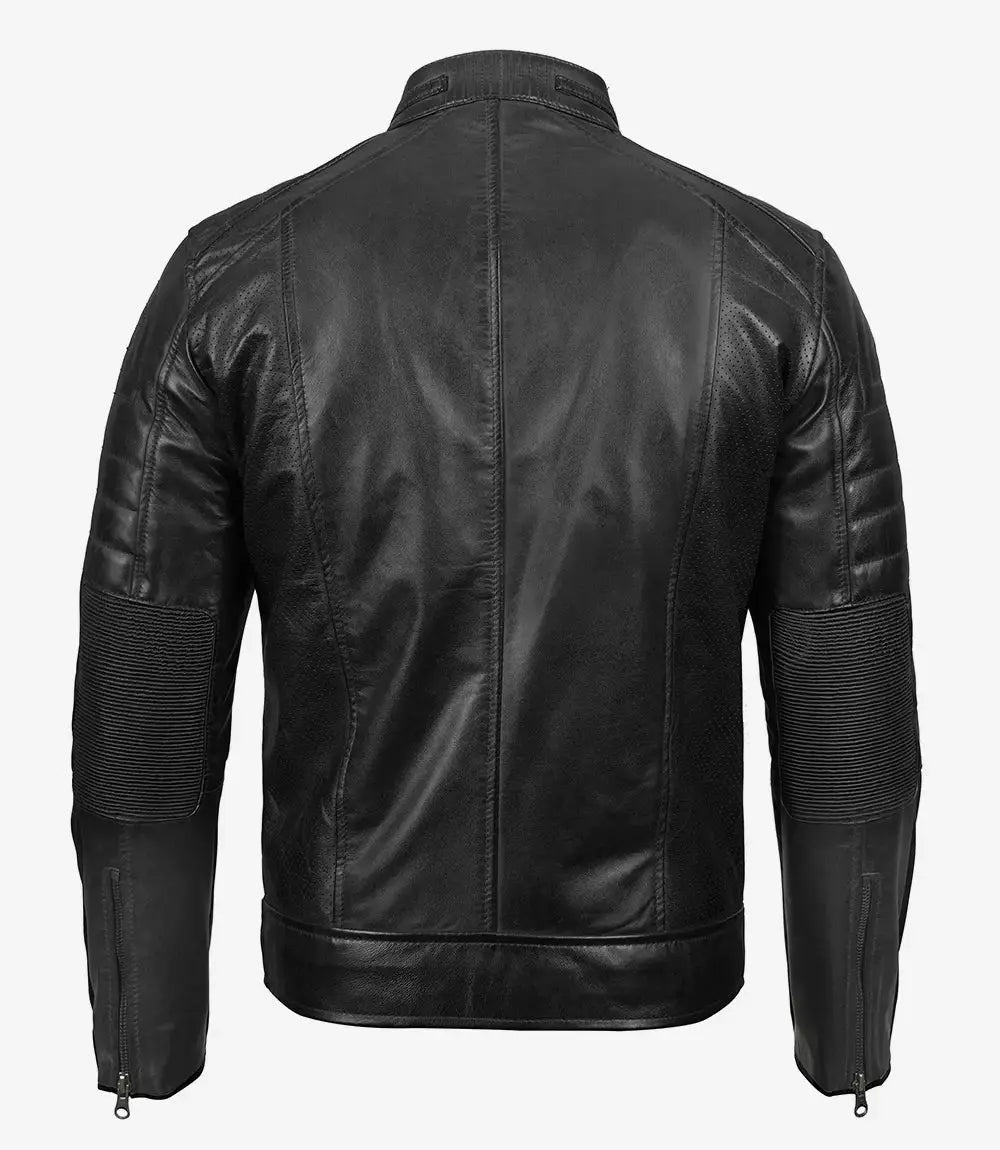 Men’s Black Lambskin Leather Cafe Racer Jacket
