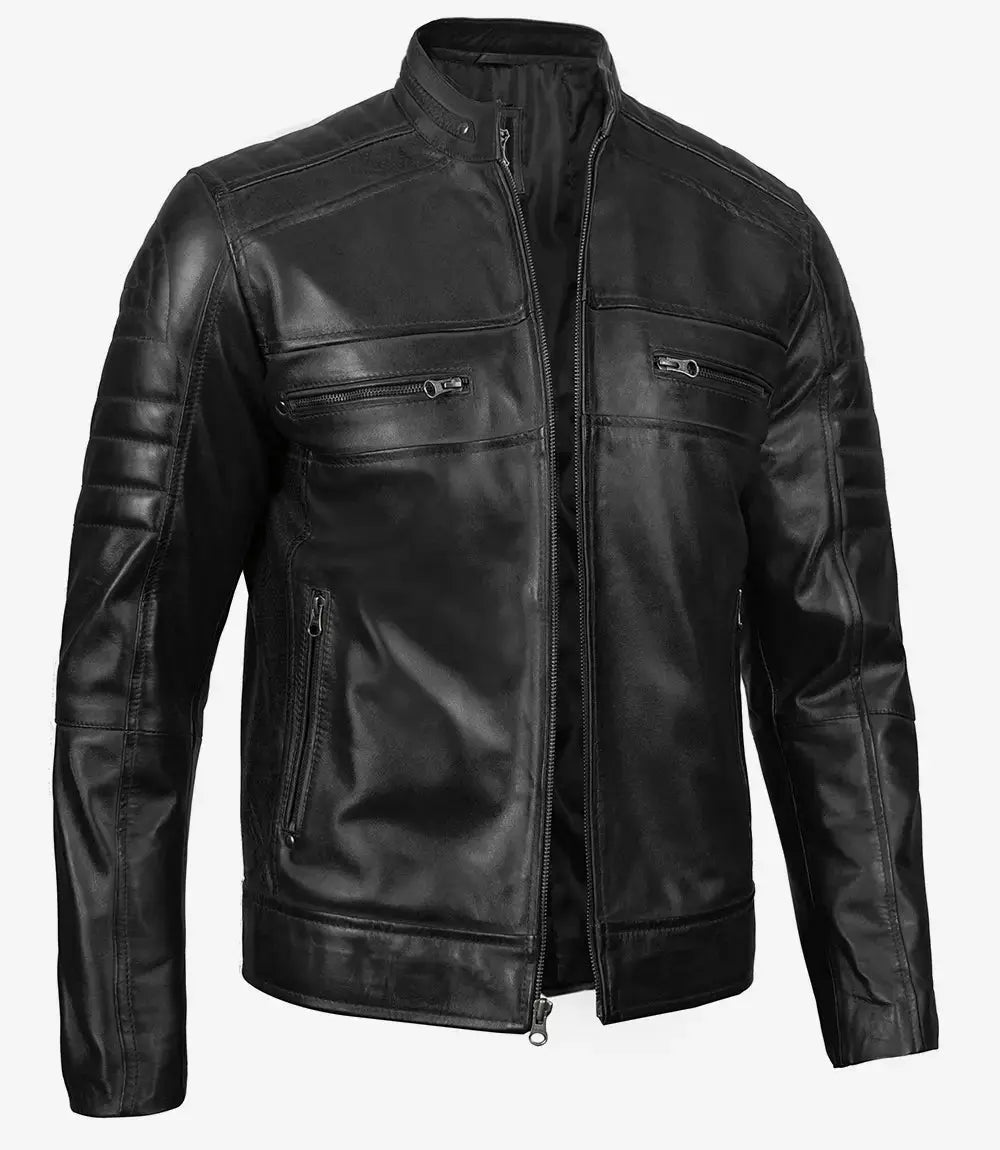 Men’s Black Lambskin Leather Cafe Racer Jacket