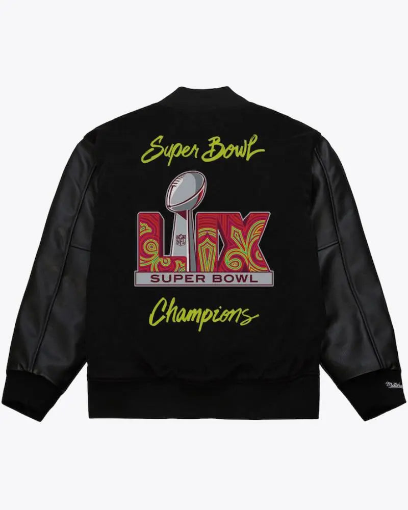 Men’s Black Philadelphia Eagles Super Bowl LIX Champions Full-Snap Varsity Jacket