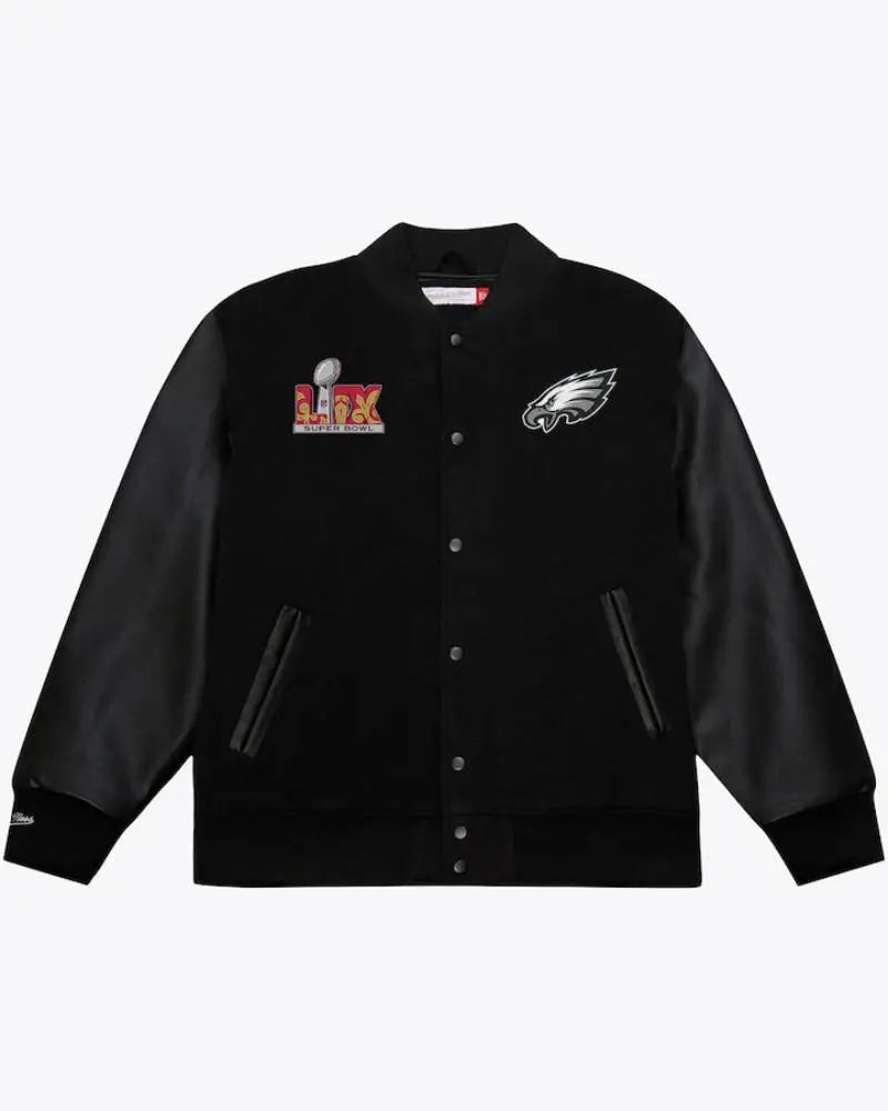 Men’s Black Philadelphia Eagles Super Bowl LIX Champions Full-Snap Varsity Jacket
