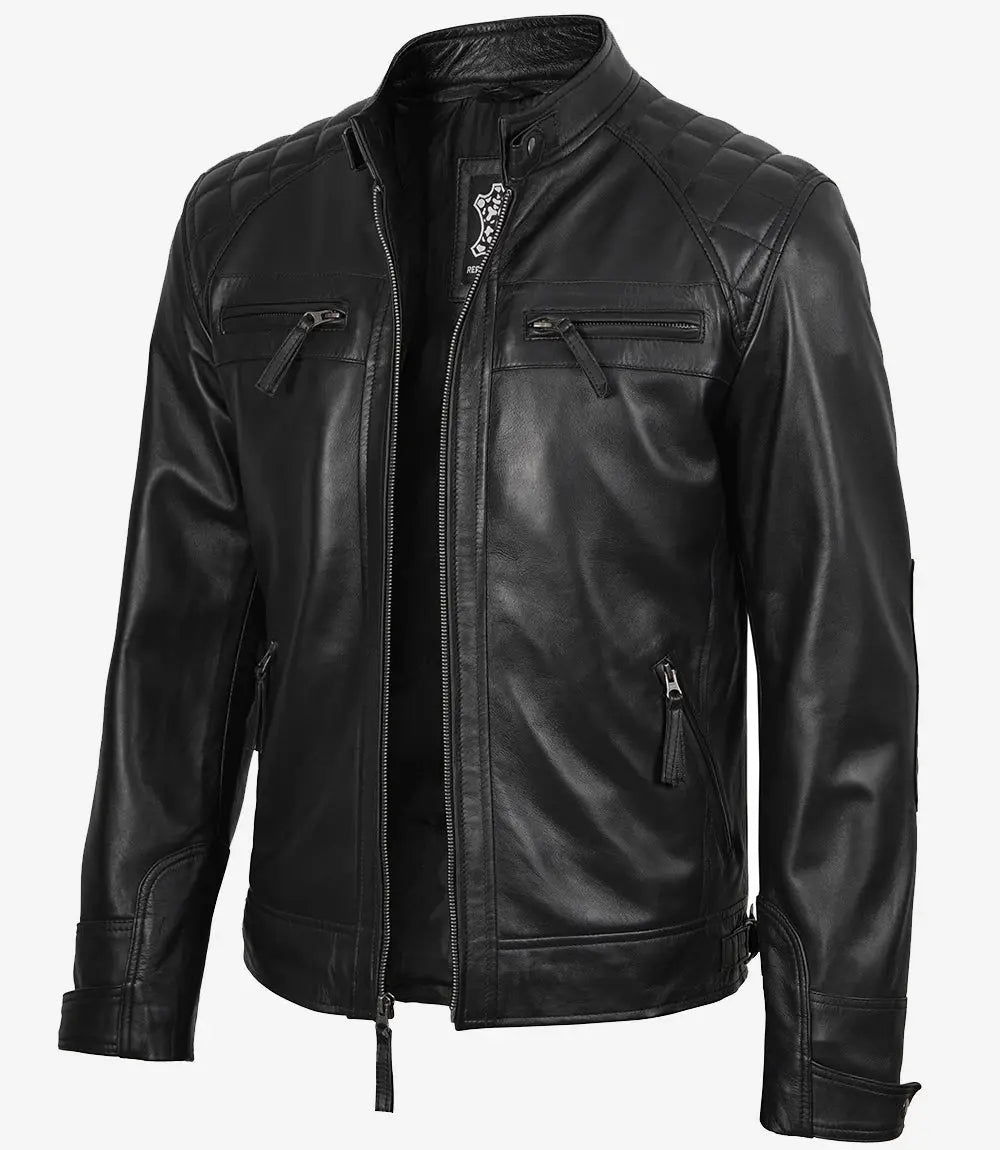 Men's Black Real Soft Leather Cafe Racer Jacket