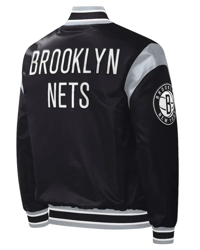 Men’s Brooklyn Nets Starter Black Force Play Satin Full-Snap Varsity Jacket