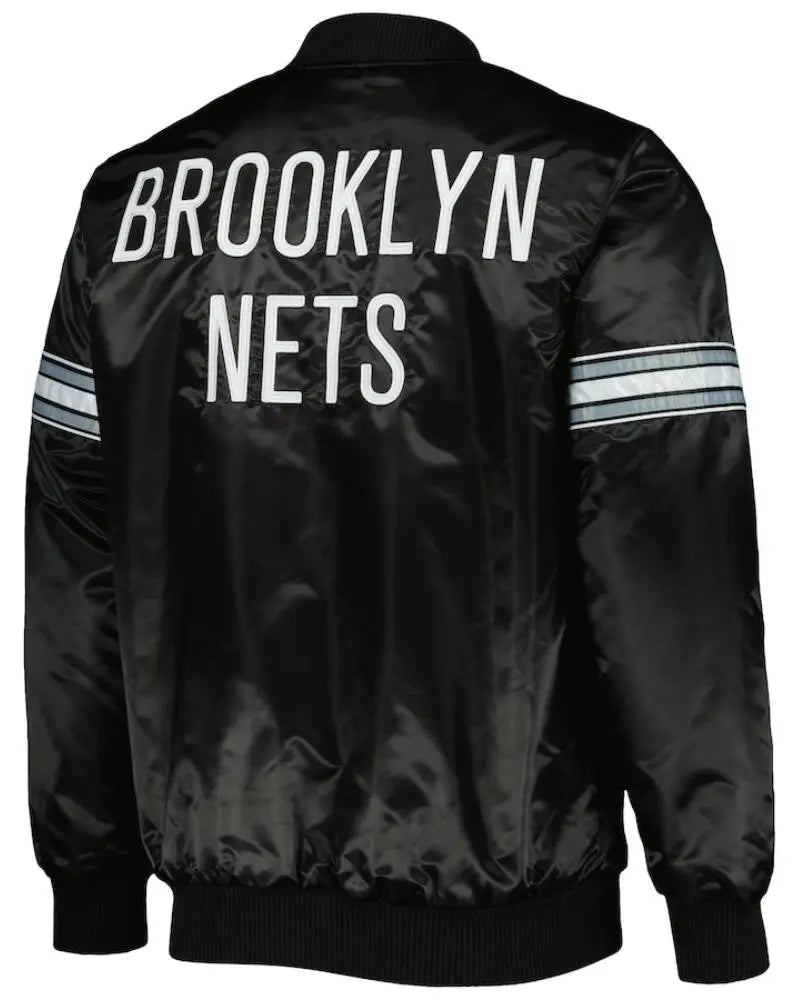 Men’s Brooklyn Nets Starter Black Pick & Roll Satin Full-Snap Varsity Jacket