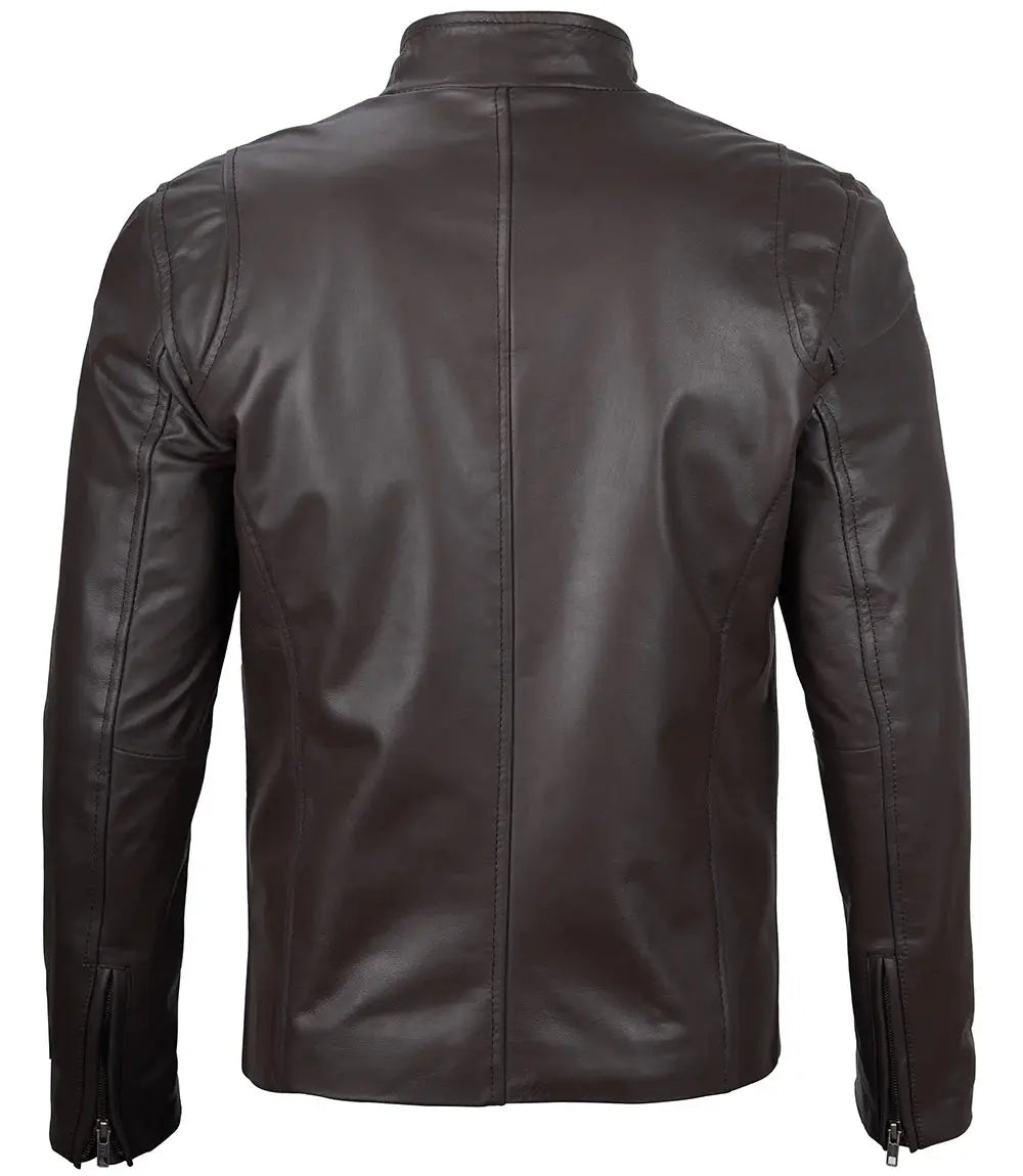 Men's Dark Brown Cafe Racer Leather Jacket