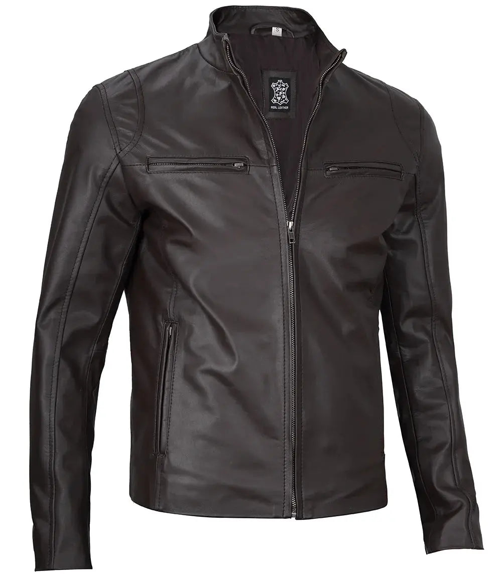 Men's Dark Brown Cafe Racer Leather Jacket