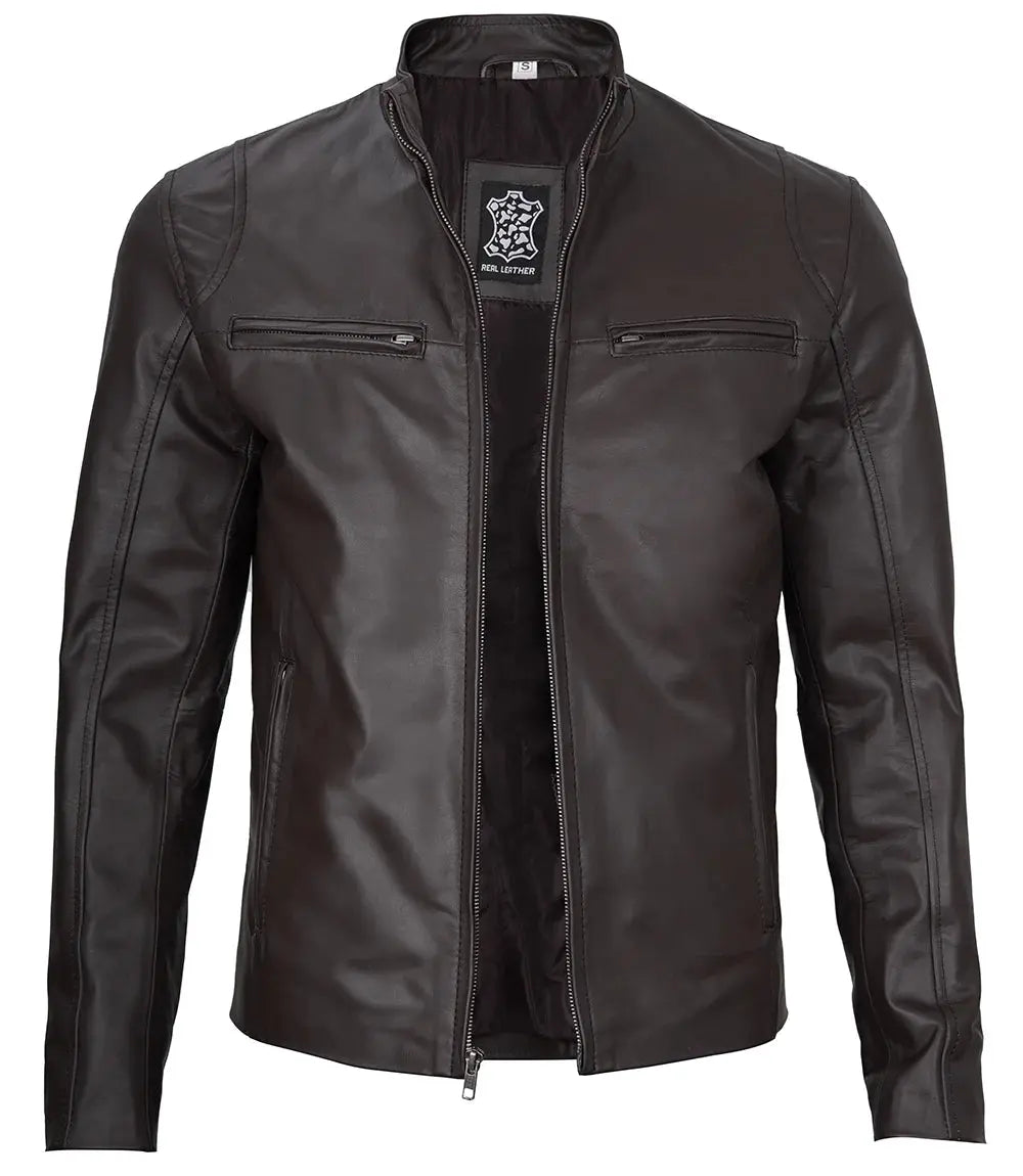 Men's Dark Brown Cafe Racer Leather Jacket