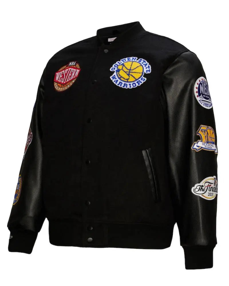 Men’s Golden State Warriors Mitchell & Ness Black Hardwood Classics Blackout Collection Full-Snap Varsity Jacket
