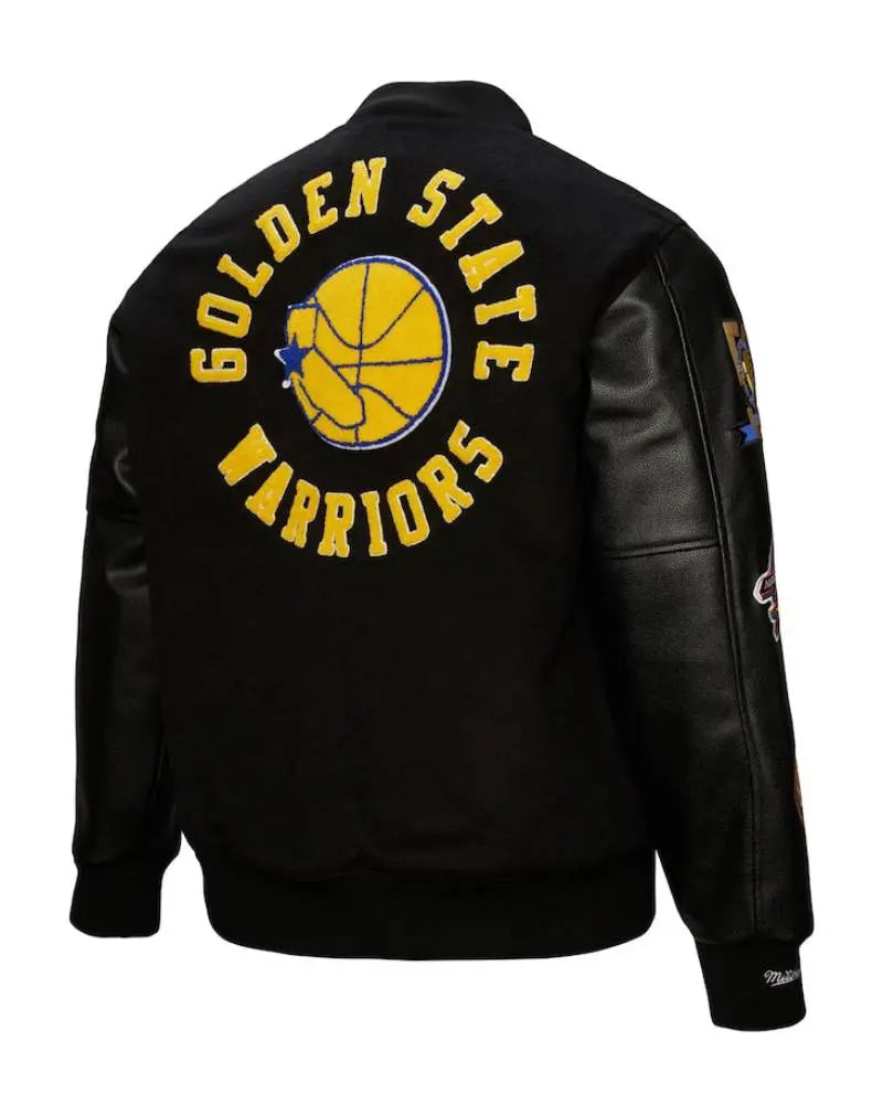 Men’s Golden State Warriors Mitchell & Ness Black Hardwood Classics Blackout Collection Full-Snap Varsity Jacket