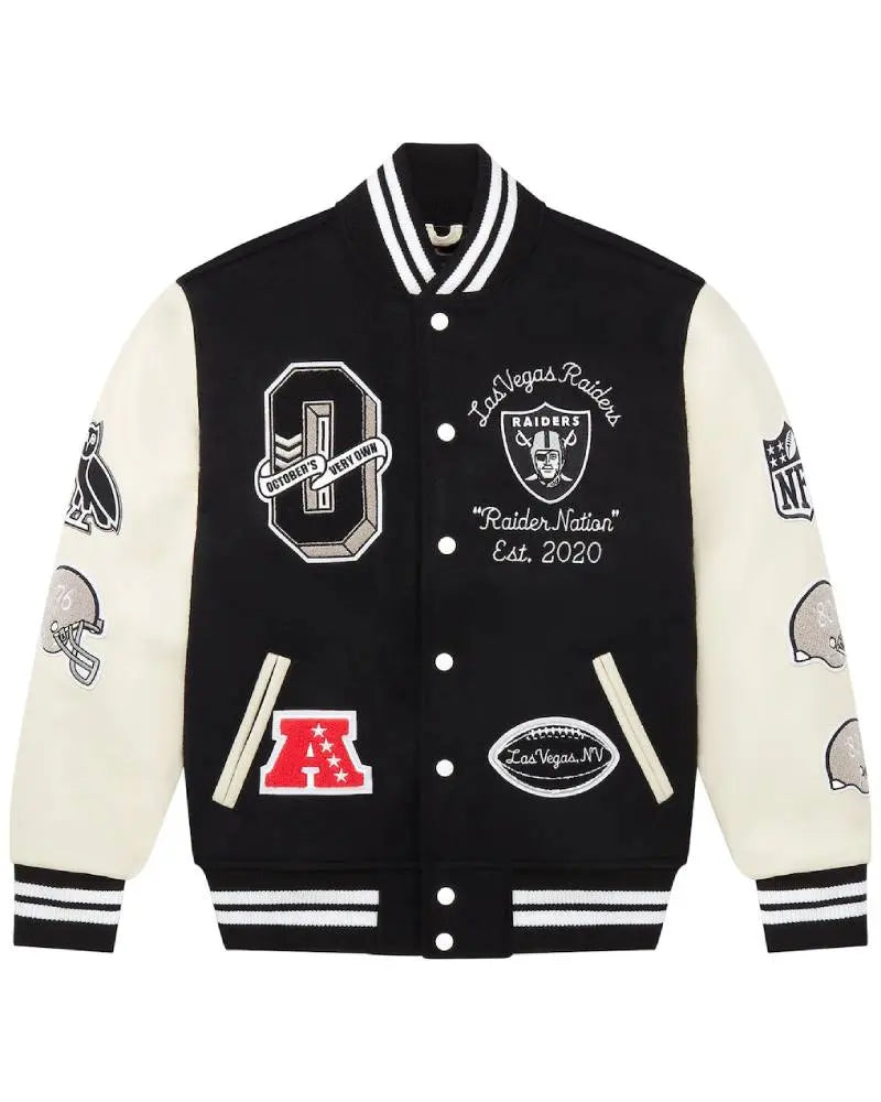 Men’s Las Vegas Raiders OVO Black Full-Snap Varsity Jacket
