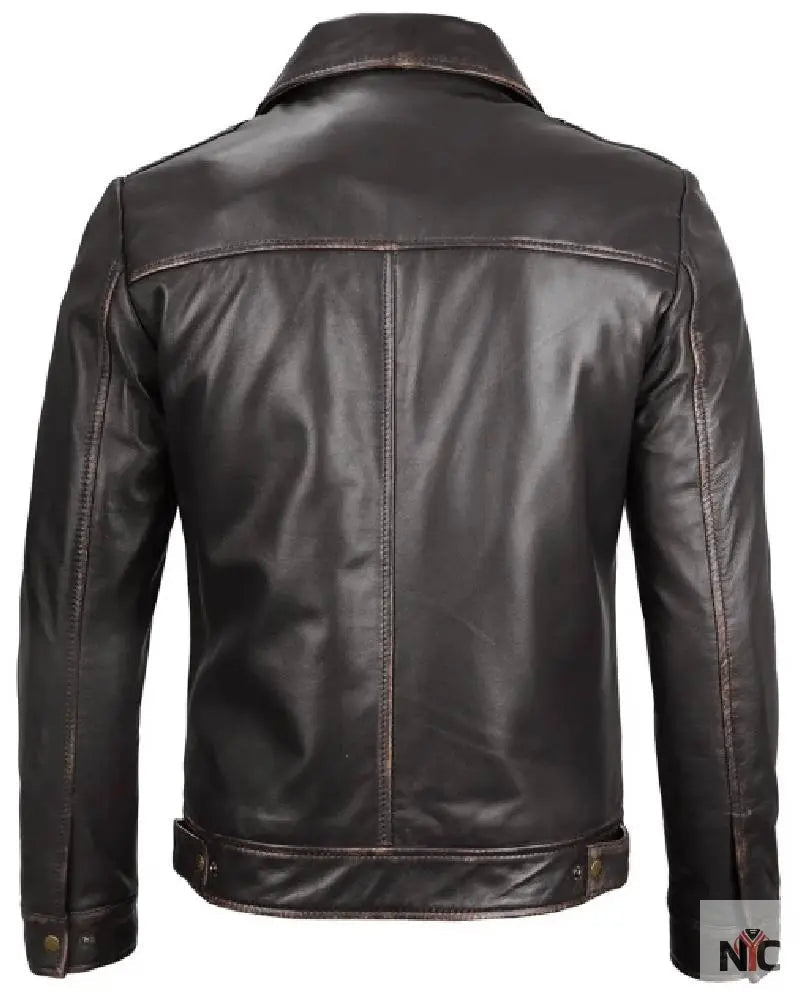Mens Vintage Leather Rub Off Brown Casual Jacket