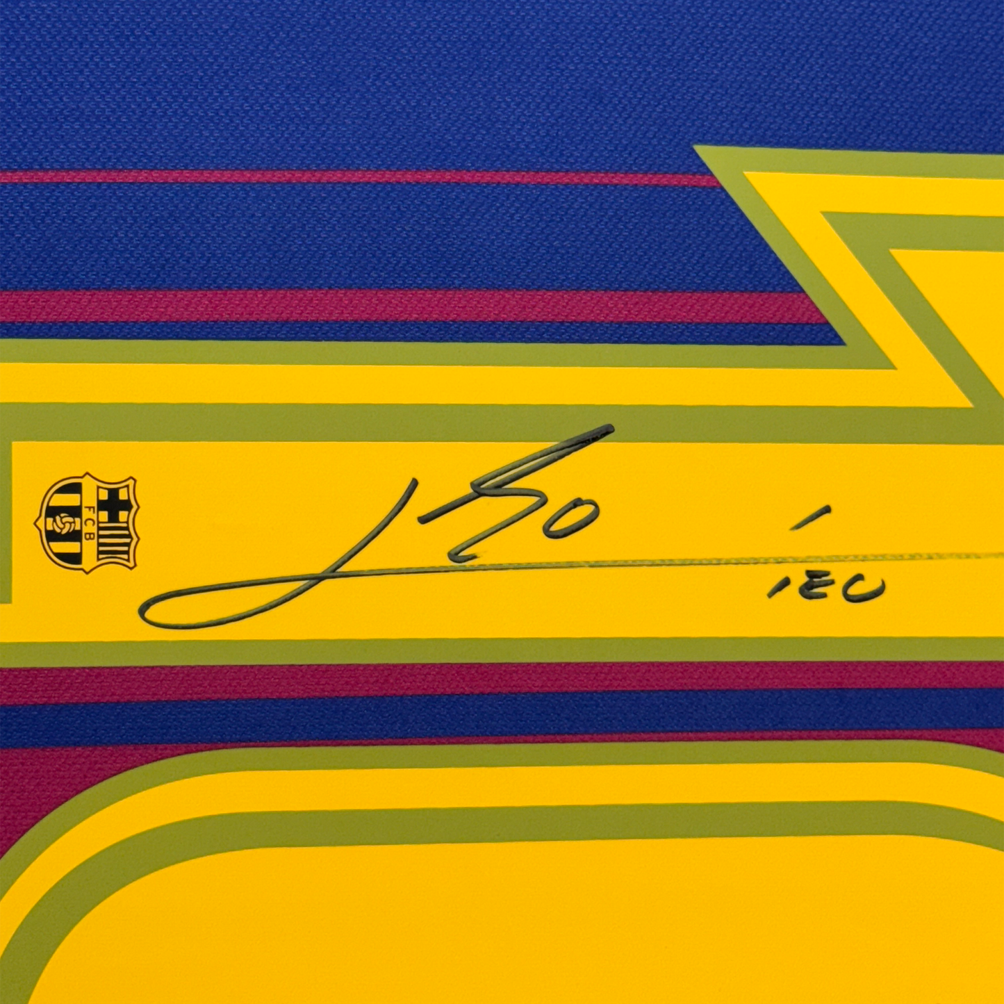 Framed Autographed/Signed Lionel Leo Messi 35x39 FC Barcelona Blue Soccer Jersey Beckett BAS COA Auto