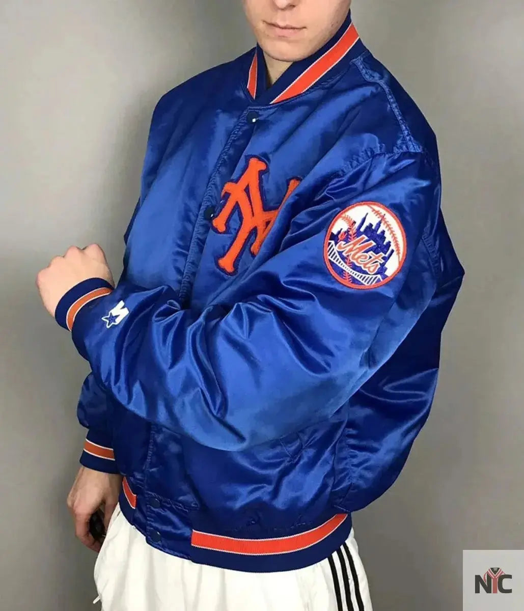 Mets New York Blue and White Satin Jacket