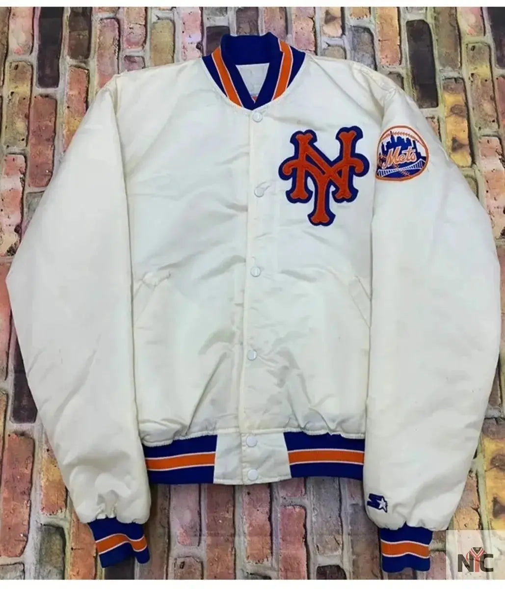 Mets New York Blue and White Satin Jacket