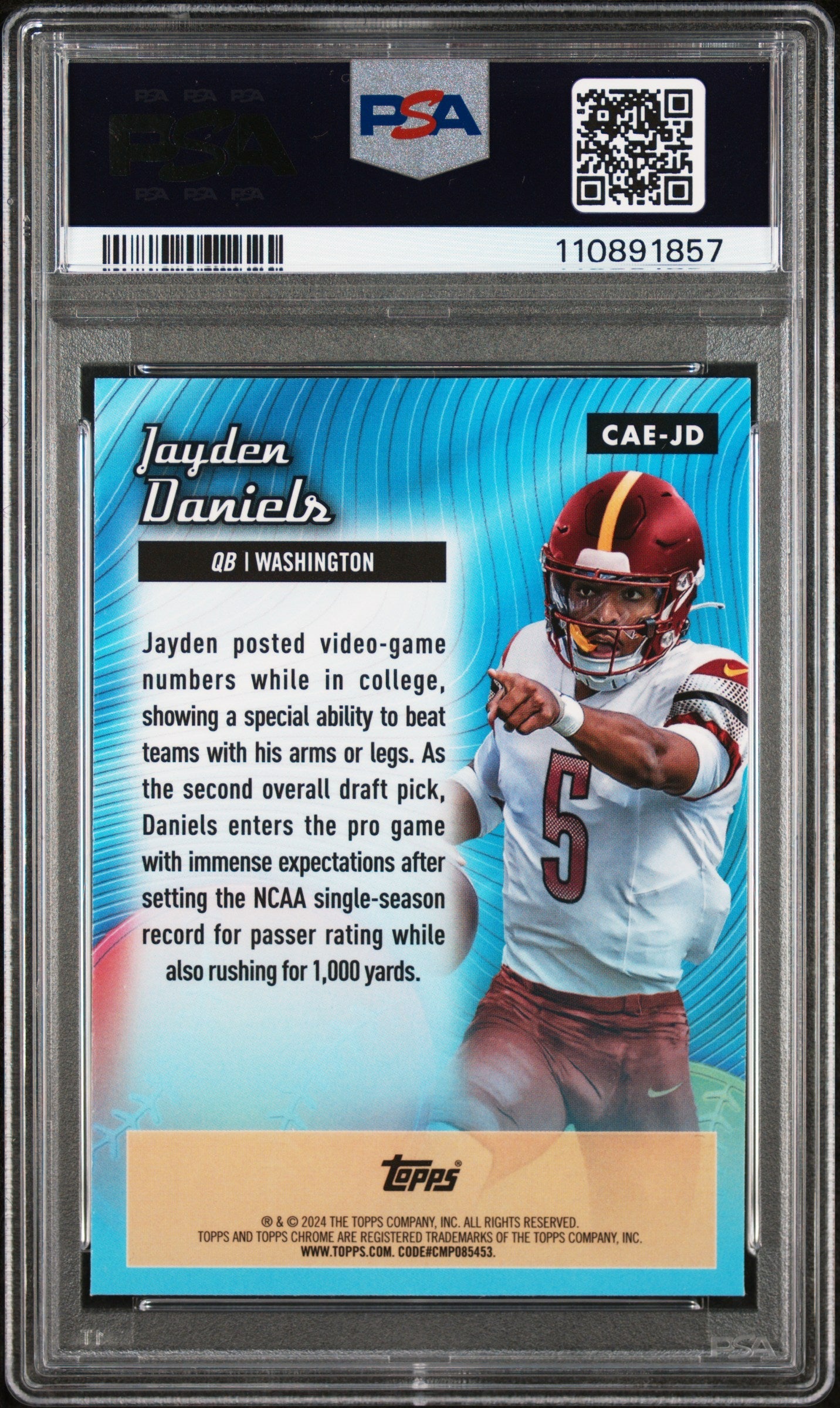 Graded 2024 Topps Chrome Jayden Daniels #CAEJD Chrome All Etch Rookie RC Football Card PSA 10 Gem Mint