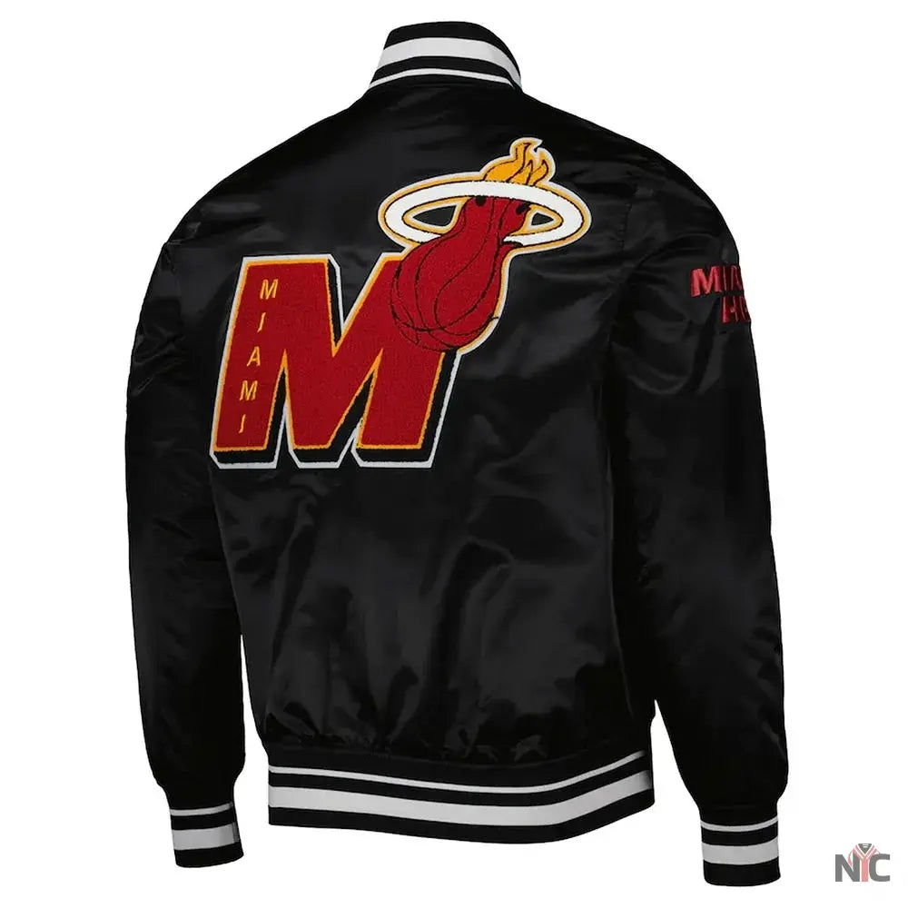 Miami Heat Mash Up Bomber Black Satin Jacket