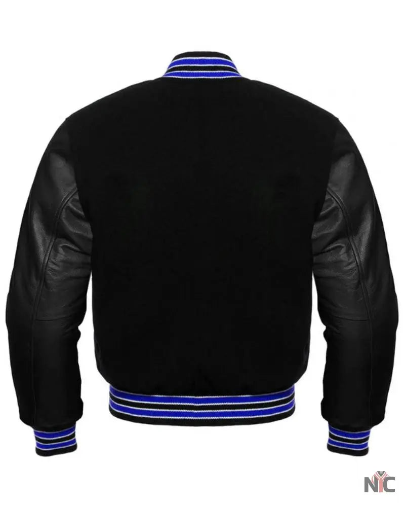 Midnight Varsity Jacket With Royal Highlights