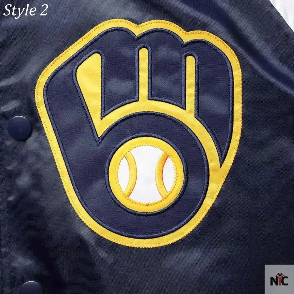 Milwaukee Brewers Gold and Navy Varsity Satin Jacket