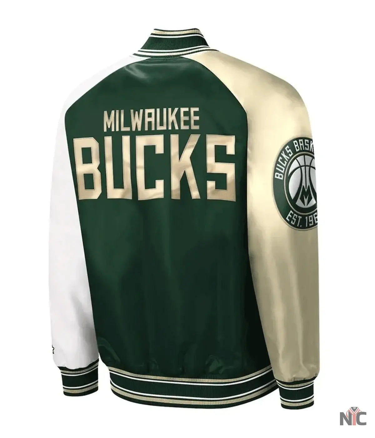 Milwaukee Bucks Hunter Green and Cream Varsity Satin Jacket