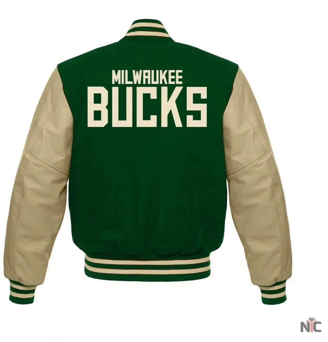 Milwaukee Bucks Letterman Beige and Green Jacket