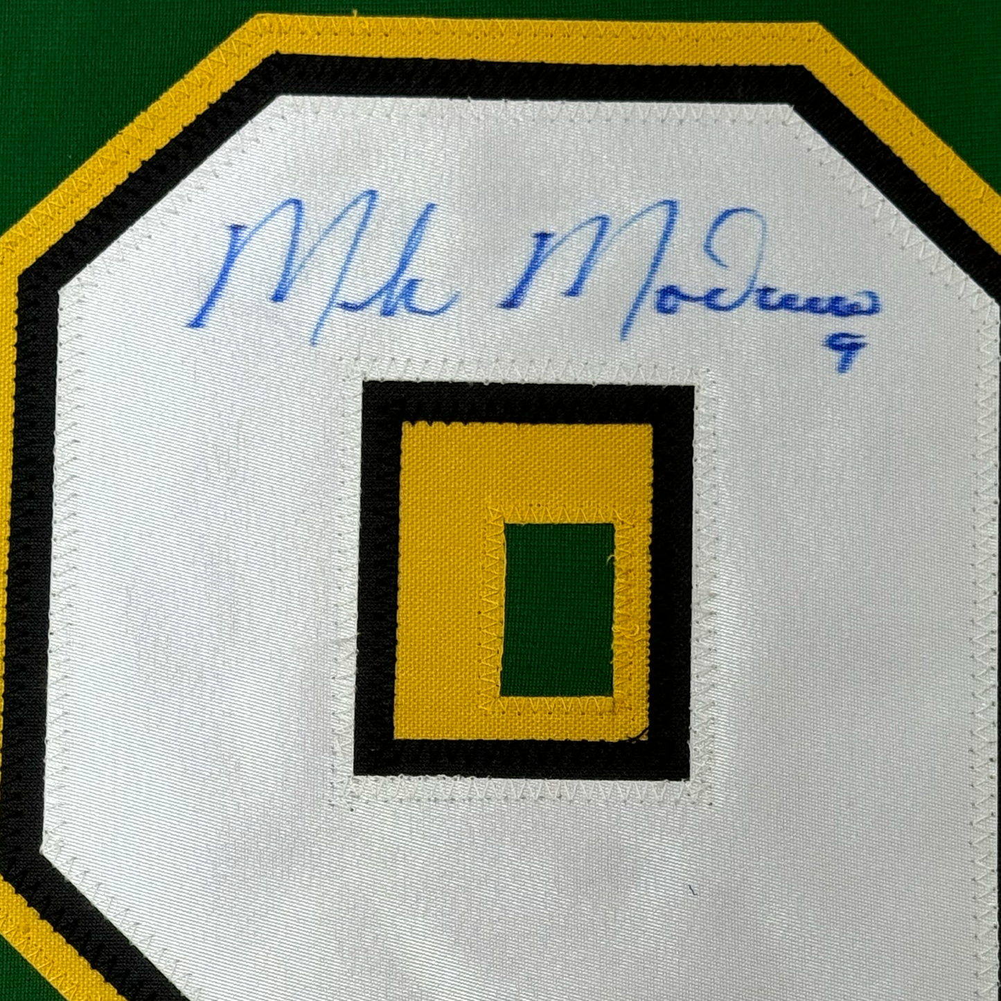 Framed Autographed/Signed Mike Modano HOF 2014 35x39 Minnesota Green Hockey Jersey Beckett BAS COA