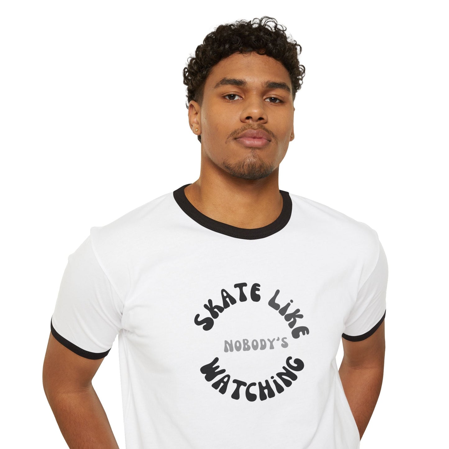 Monotone Skate Like Nobody's Watching Unisex Cotton Ringer T-Shirt
