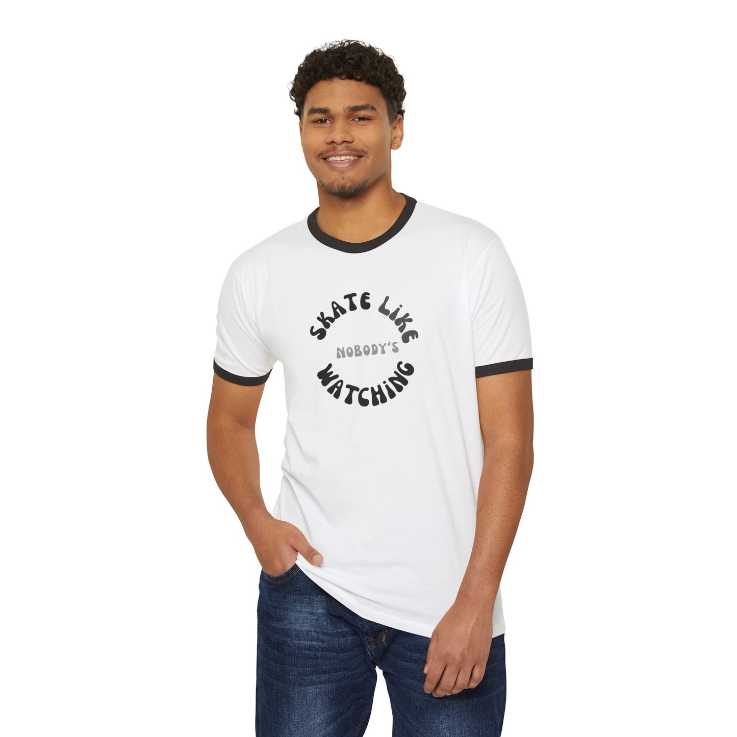 Monotone Skate Like Nobody's Watching Unisex Cotton Ringer T-Shirt