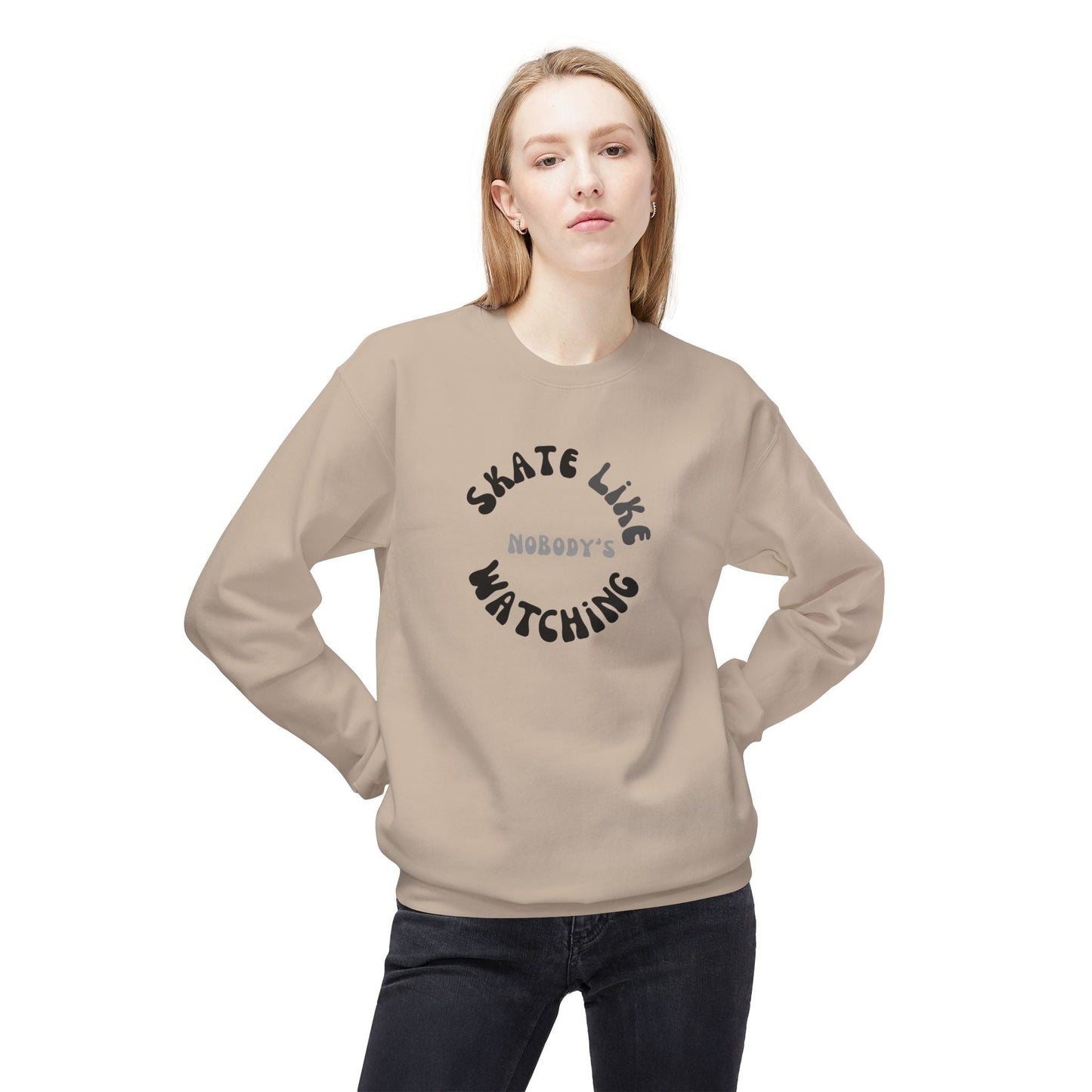 Monotone Skate Like Nobody's Watching Unisex Fleece Crewneck Sweatshirt