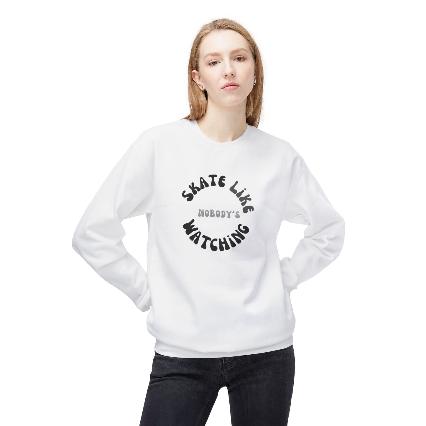 Monotone Skate Like Nobody's Watching Unisex Fleece Crewneck Sweatshirt