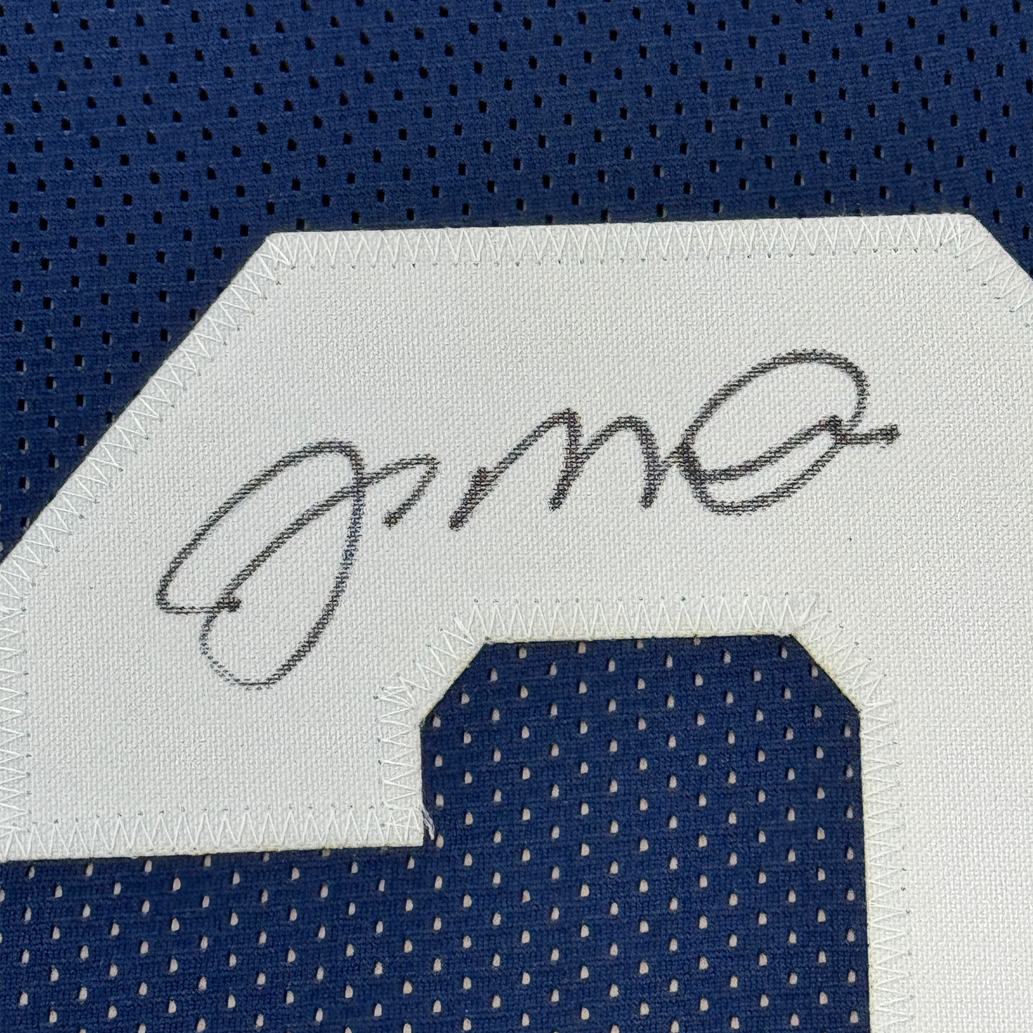 Framed Autographed/Signed Joe Montana 35x39 Notre Dame Blue College Football Jersey JSA COA