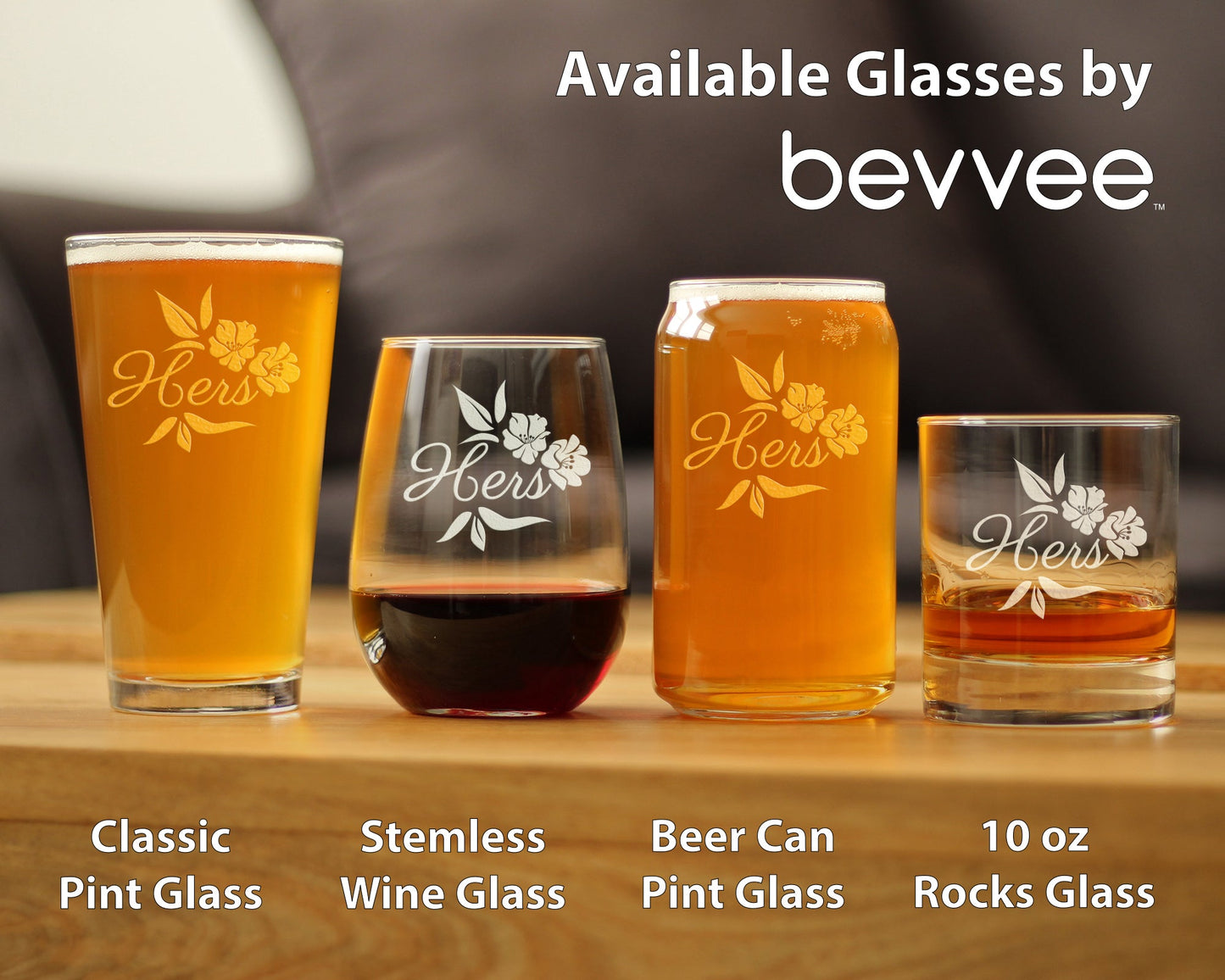 Hers Stemless Wine Glass - Unique Wedding Gift for Bride - Cute Engraved Wedding Cup Gift
