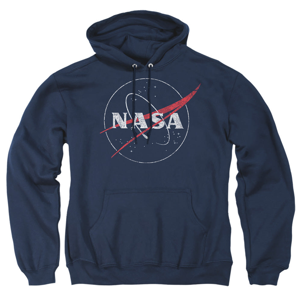 Nasa Distressed Logo Mens Hoodie Navy Officially Licensed