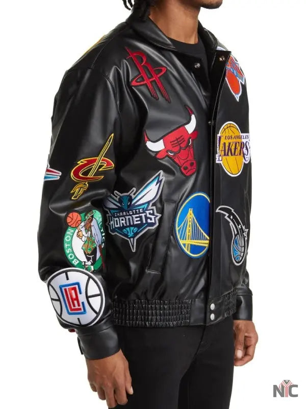 NBA Collage Faux Leather Jacket