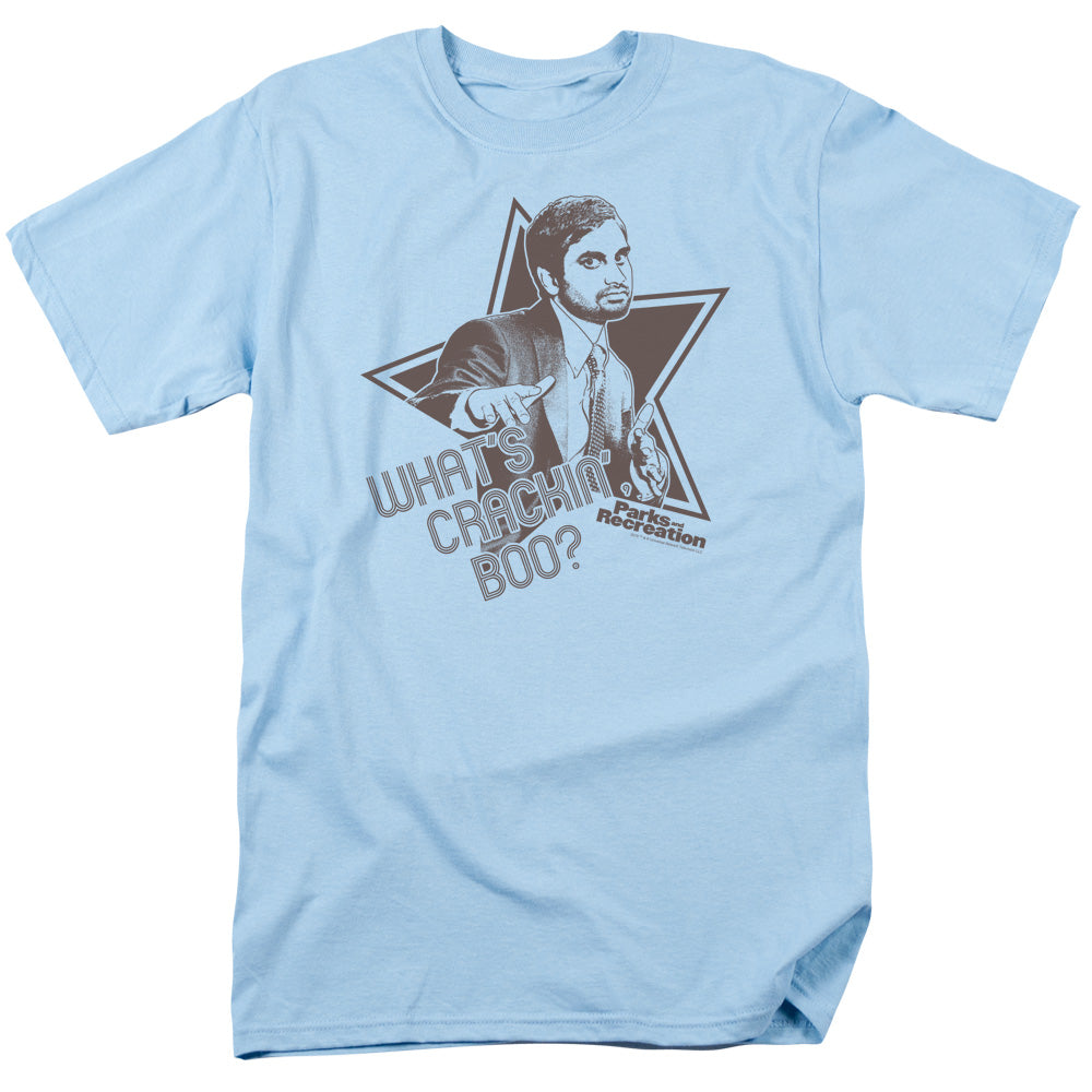 Parks And Rec Whats Crackin Boo Mens T Shirt Light Blue Officially Licensed