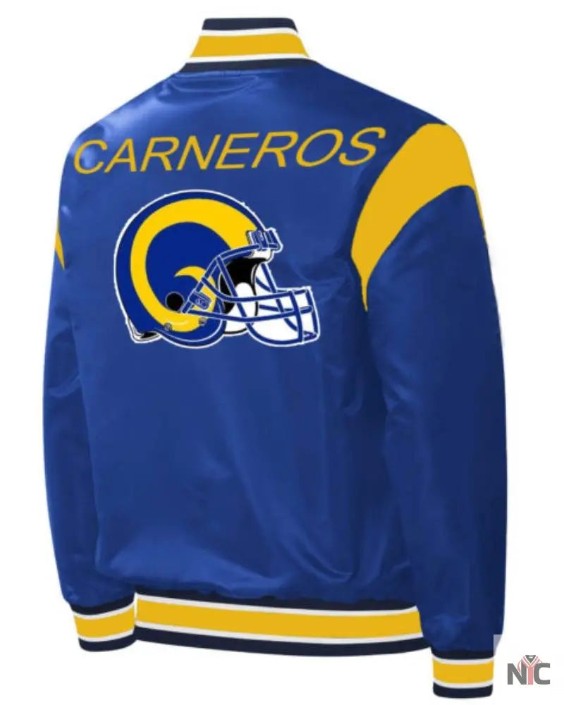 NFL La Rams Carneros Blue And Yellow Satin Jacket