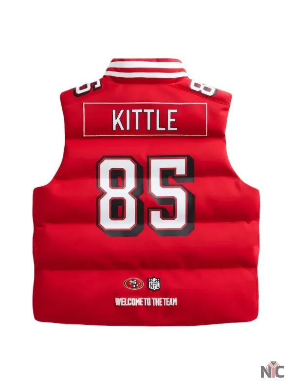 NFL Player George Kittle Scarlet Red Puffer Vest